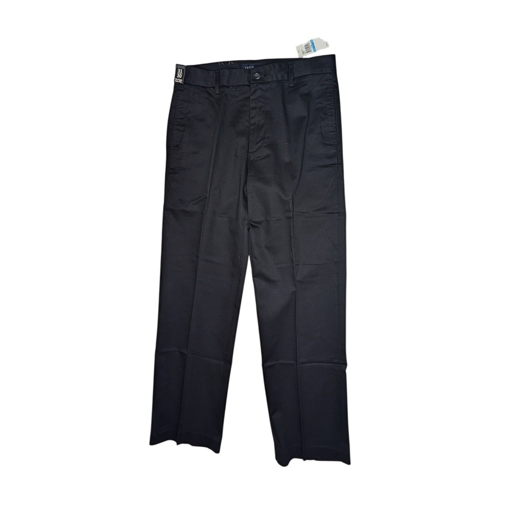 IZOD Pants Mens 31x30 Black Madison Chino Slim Leg Flat Front SportFlex Stretch